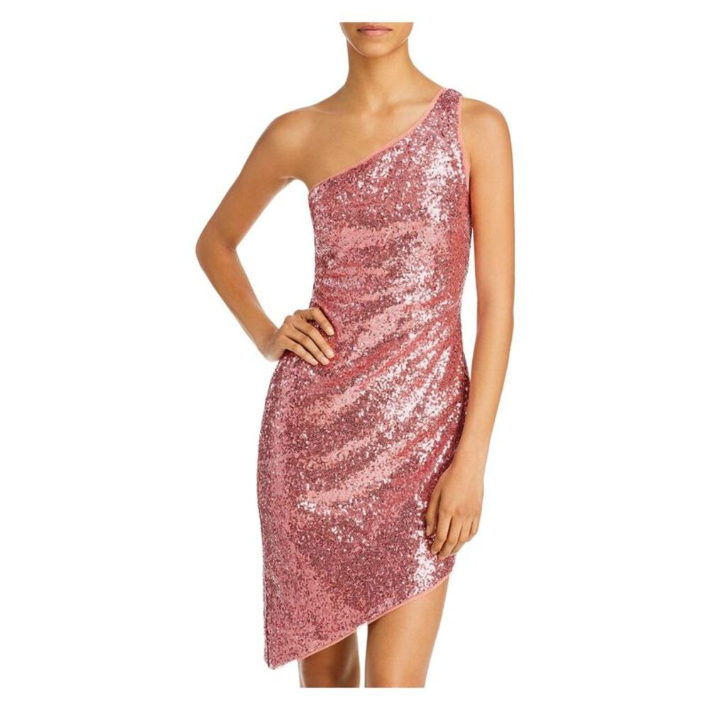 AQUA FORMAL Womens Pink Asymmetrical Hem Lined Sleeveless Body Con Dress S